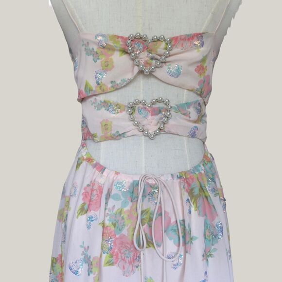 For Love & Lemons Louisa Maxi Dress Floral Silk Maxi XS - Picture 3 of 7